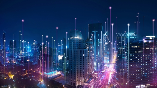 Smart city and big data connection technology concept .