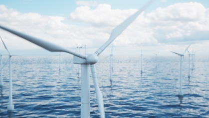 Wind turbines in the ocean.